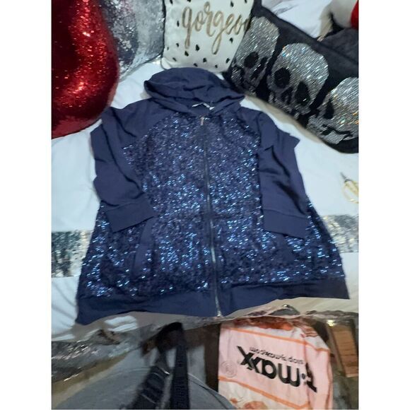 Isaac mizhari live blue sequin logo full Zip-up Hoodie plus 1xl - Picture 3 of 8